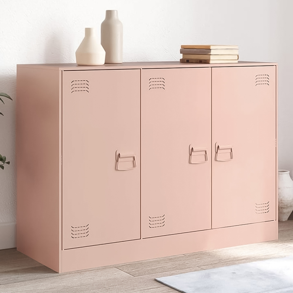 vidaXL 3 Door Pink Metal Sideboard Image 1