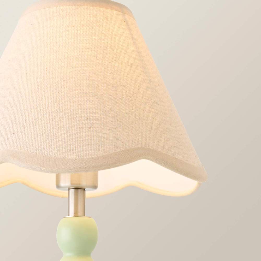 ValueLights Bobble Natural Scallop Shade Green Rechargeable Wooden LED Table Lamp Image 3