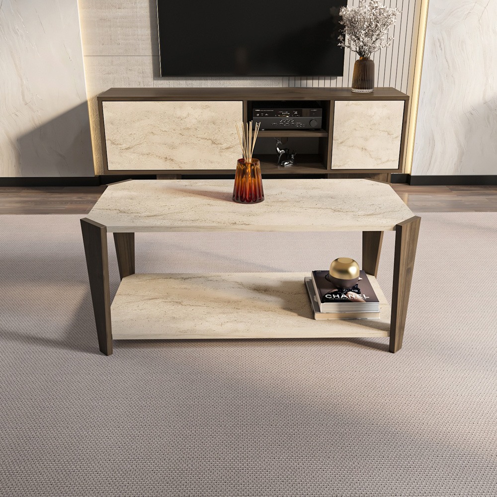 Decorotika Monaco Single Shelf Walnut Traverter Coffee Table Image 6