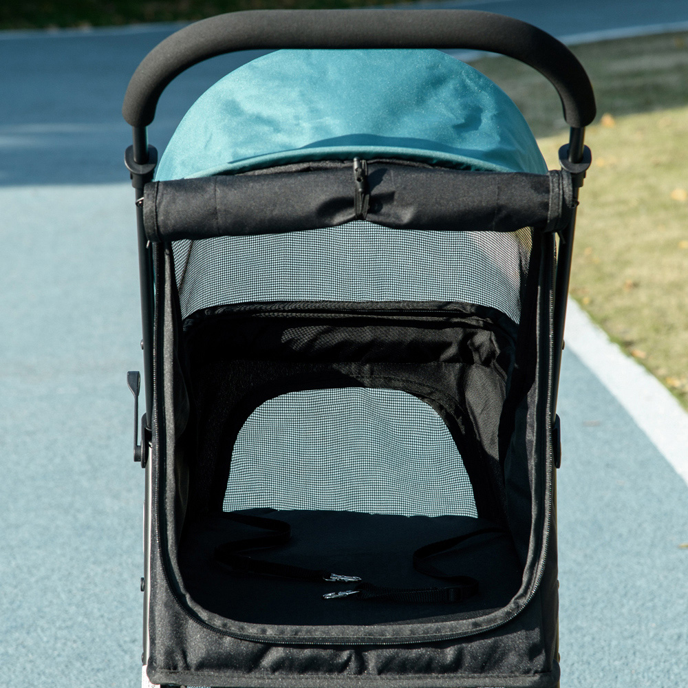 PawHut 3 Wheel Pet Stroller with Rain Cover Dark Green Image 3