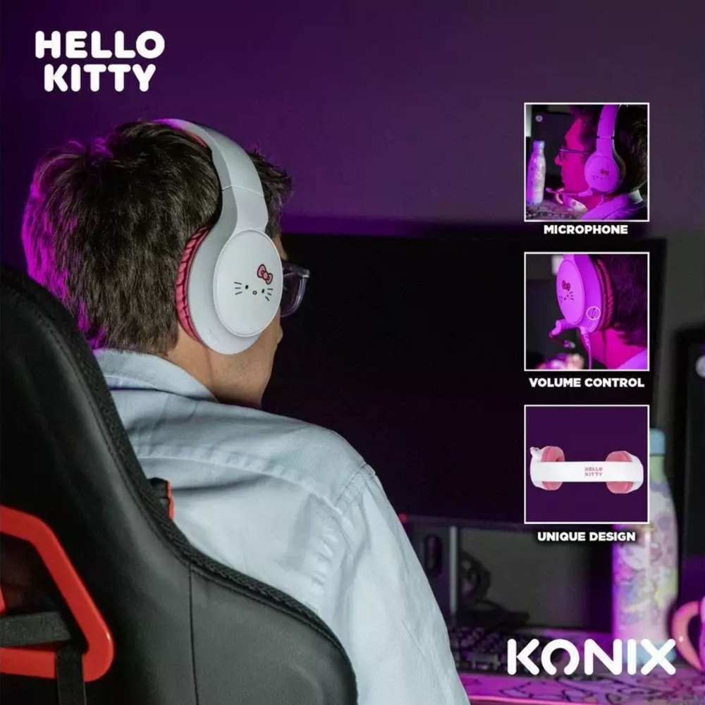 Konix Hello Kitty White and Pink Gaming Headset with Mic Image 6