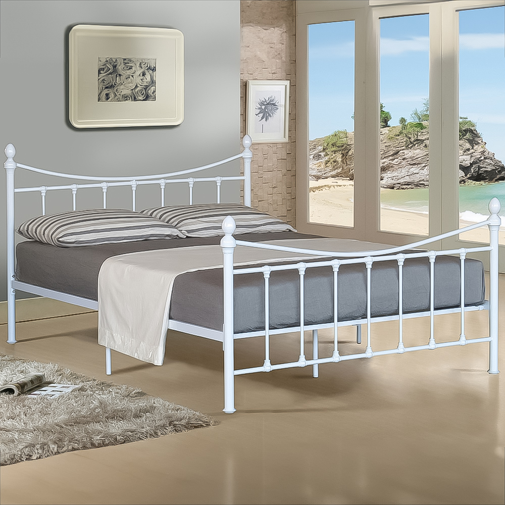 Brooklyn Double White Metal Bed with Finials Image 1