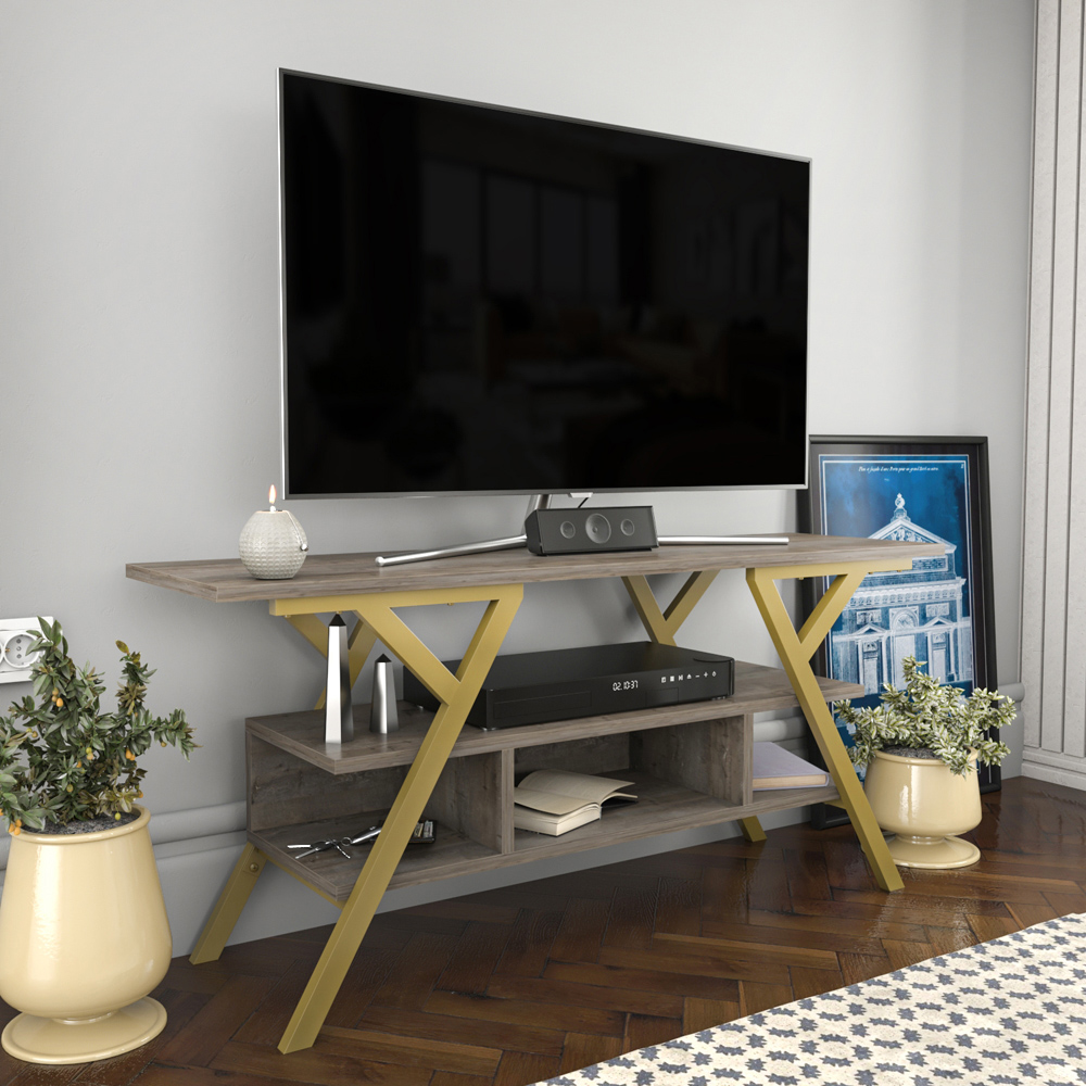 Decorotika Minerva 4 Shelf Gold Wenge TV Stand for 55 inch TV Image 5