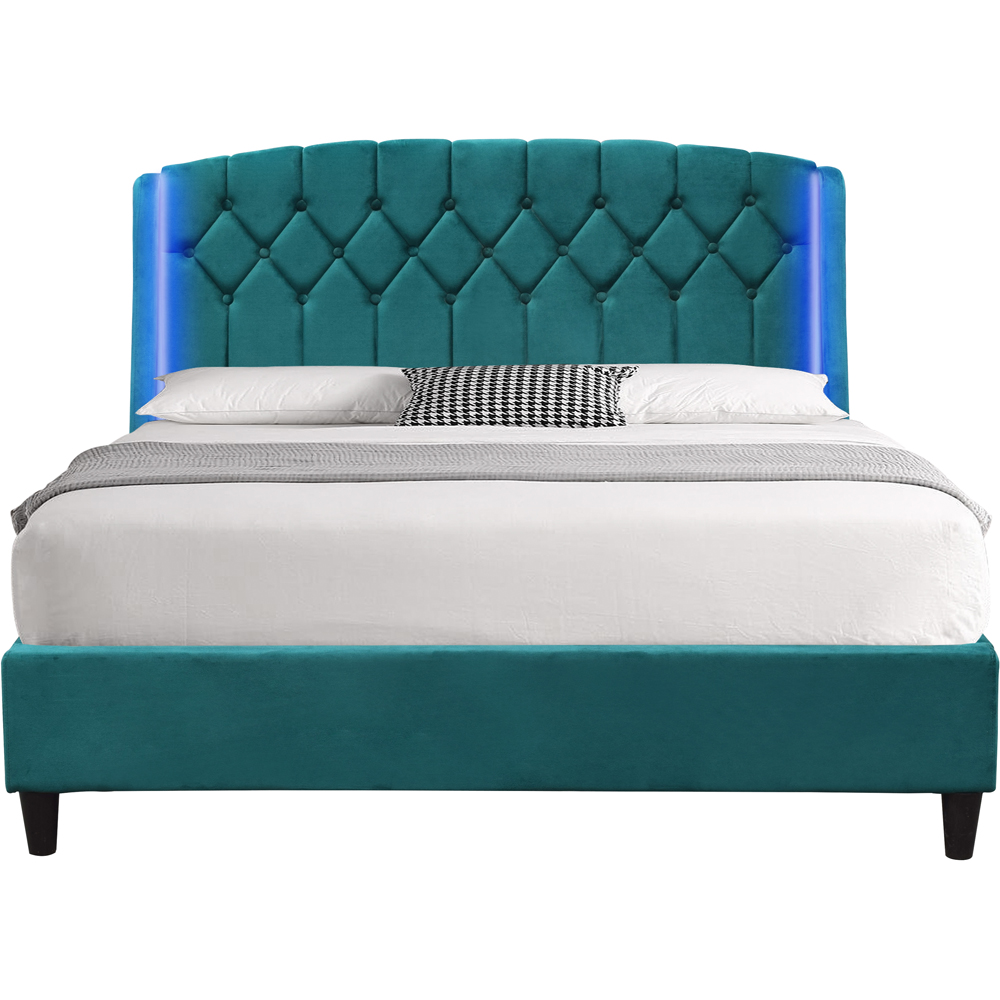 Comfy Living King Size Green Fabric Bed Frame with LED Headboard Image 2
