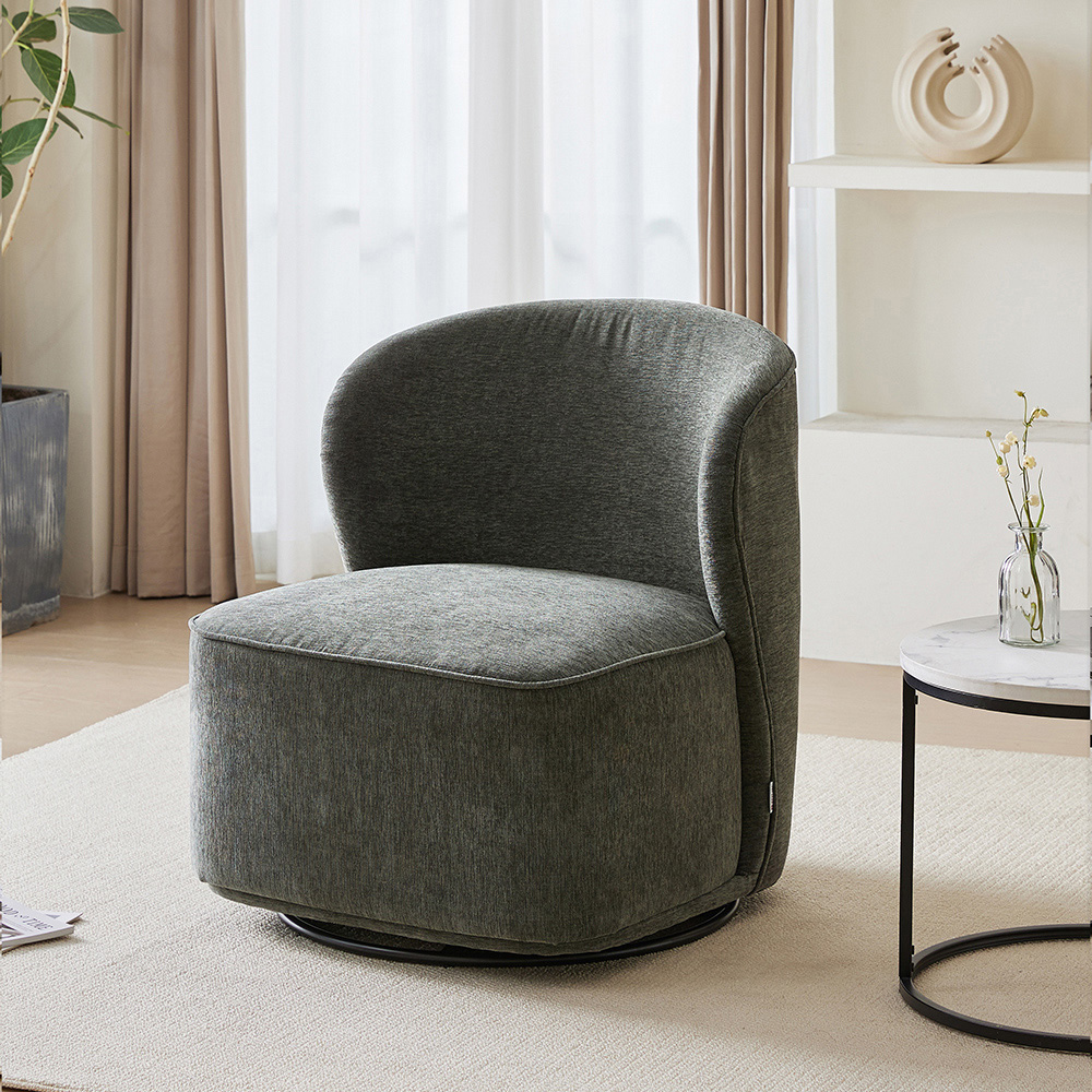 Living and Home Dark Green Upholstered Swivel Chair Image 3