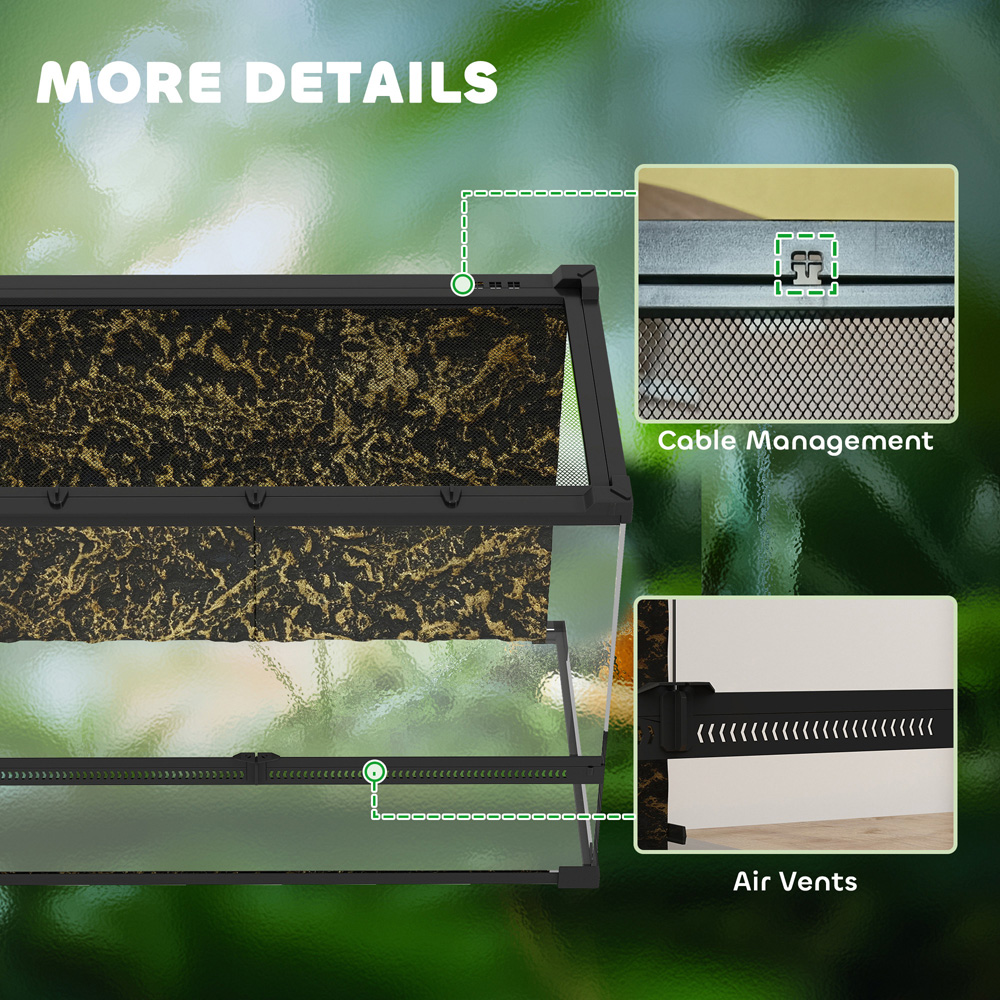 PawHut 48L Glass Black Reptile Vivarium with Stone Background Image 4