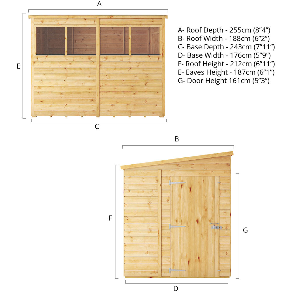 Mercia Woodsman 8 x 6ft Shiplap Glass Pent Shed Image 9