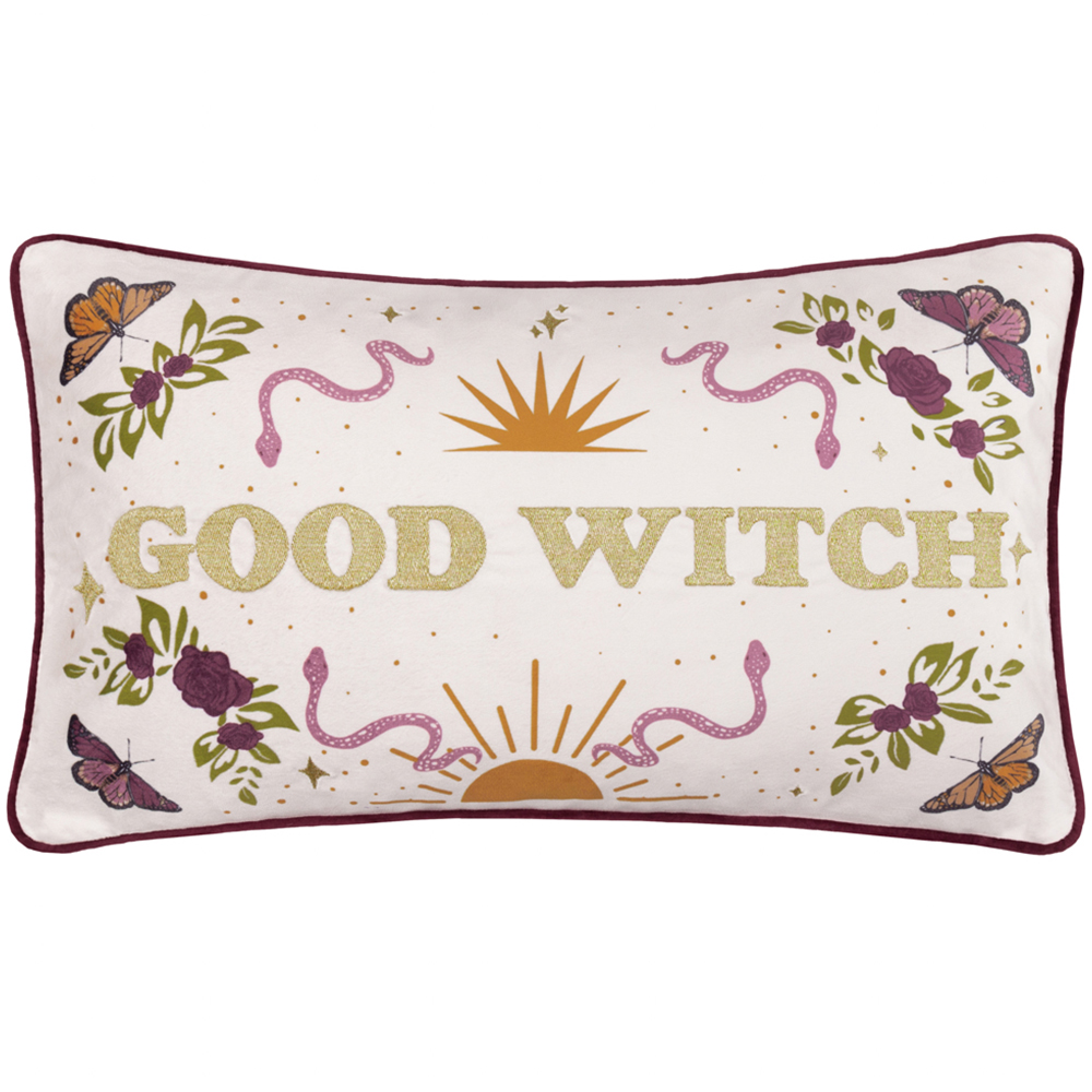 Furn Good Witch Embroidered Angel White Velvet Cushion 30 x 50cm Image 1