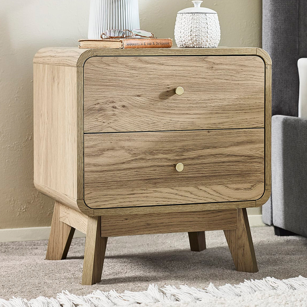 Julian Bowen Ingrid 2 Drawer Oak Bedside Table Image 1