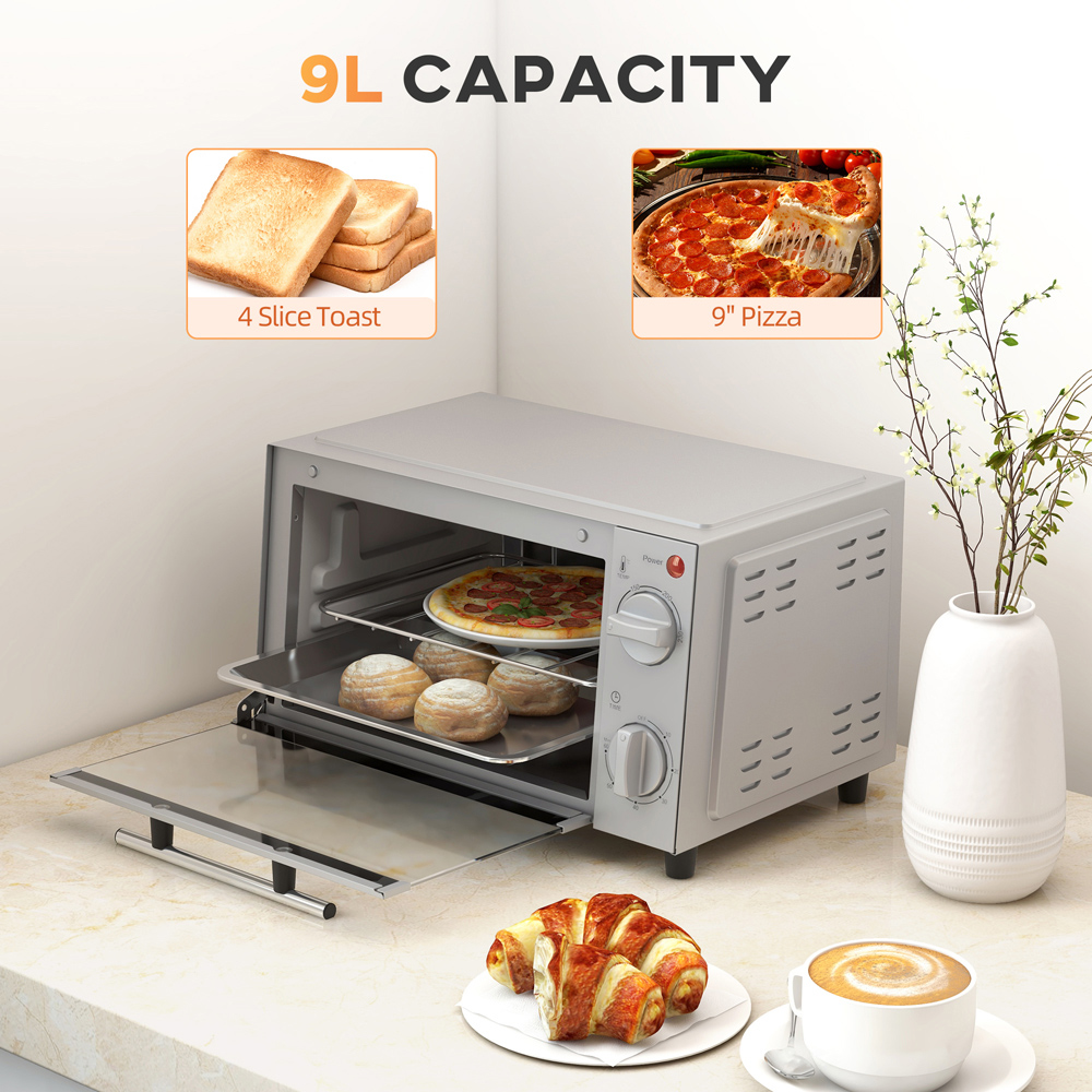 HOMCOM 800-088V70SR Silver 9L Countertop Toaster Oven 750W Image 4