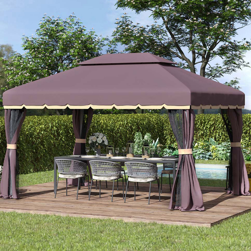 Outsunny 4 x 3m Coffee Canopy Pavilion Patio Gazebo with Sides Image 1