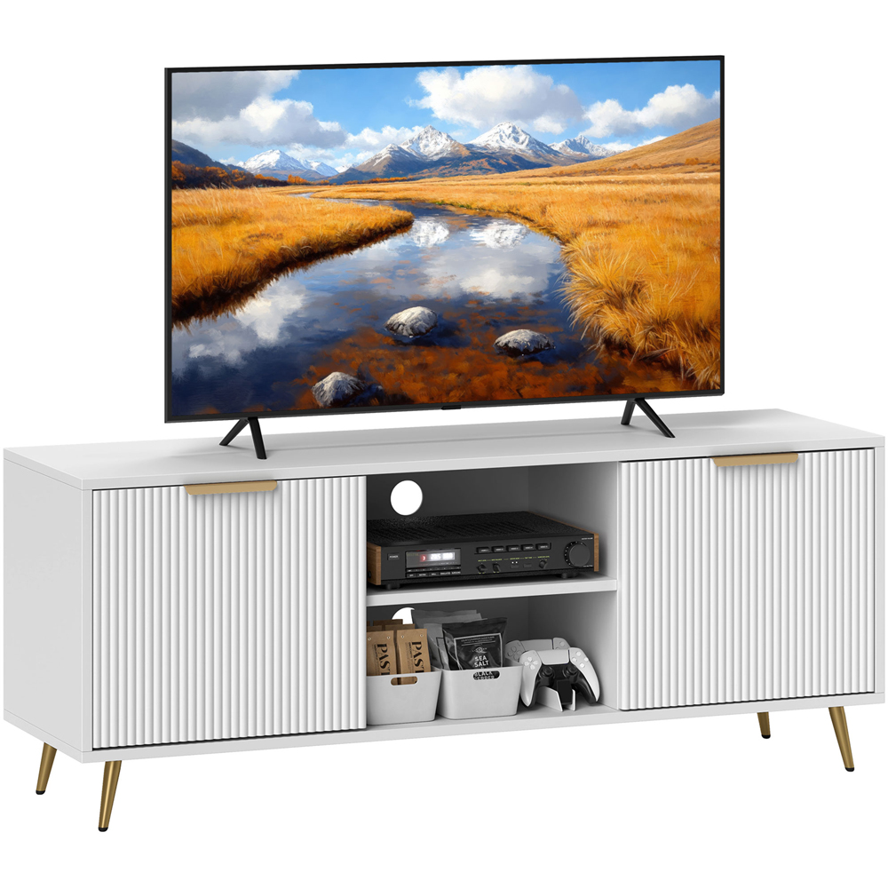 HOMCOM 2 Door 2 Shelf White TV Stand Cabinet Image 2