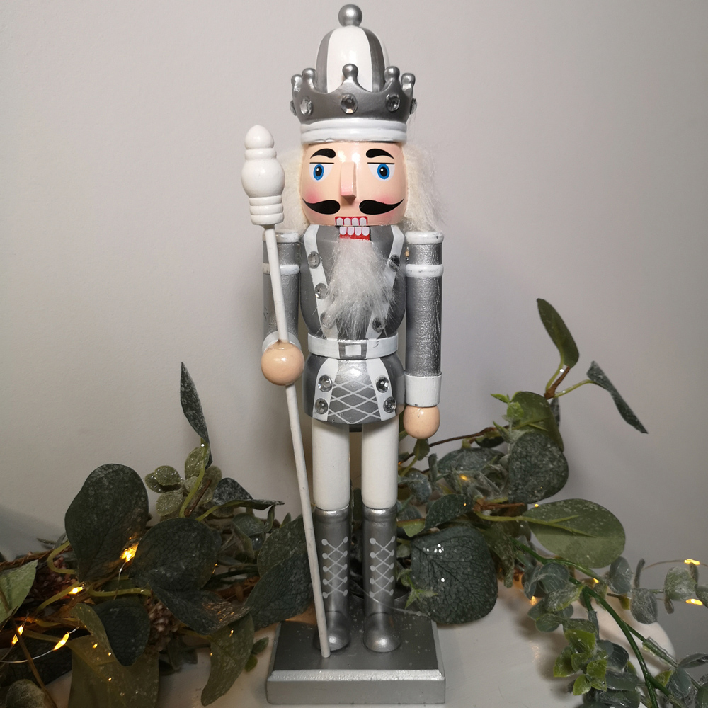 Samuel Alexander Wooden Nutcracker Soldier Decoration with Silver Body and Shoes Image 2