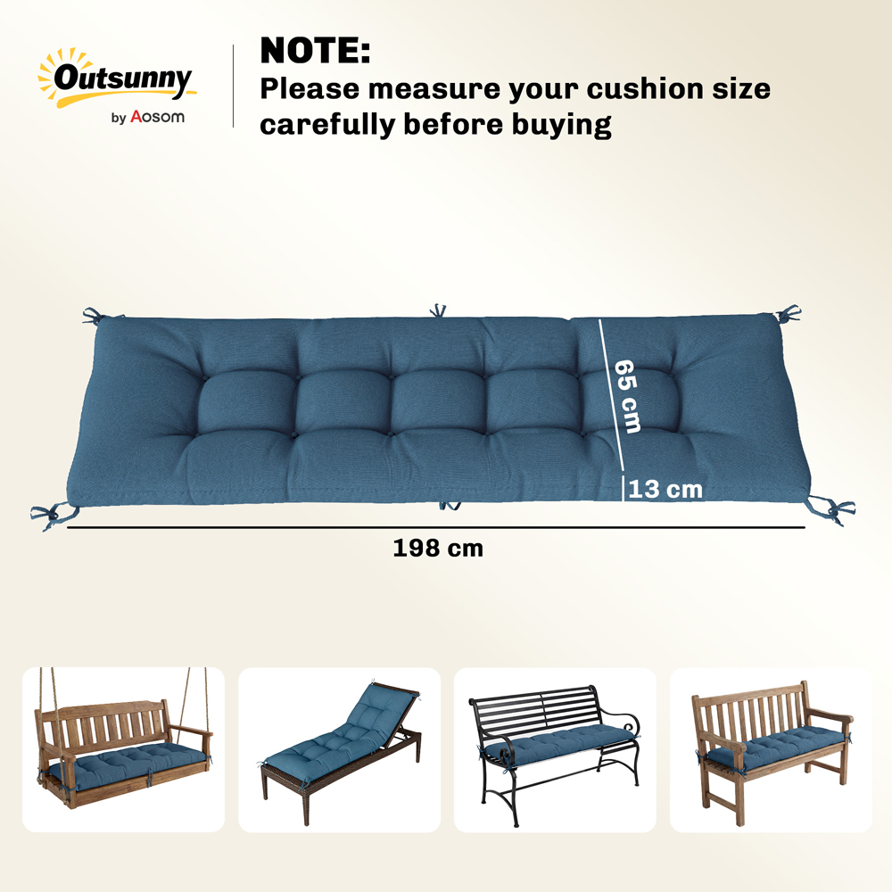 Outsunny Blue Memory Foam Sun Lounger Cushion with Ties Image 9