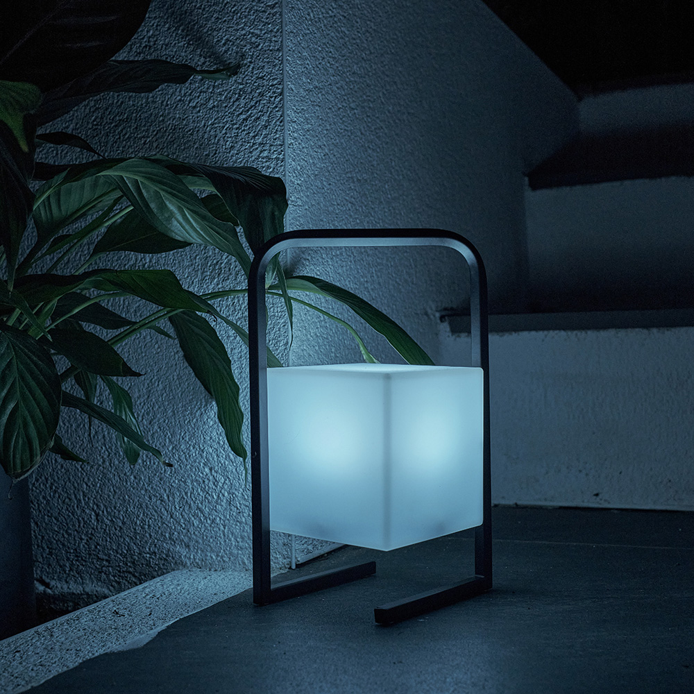 ValueLights Corte Black and White Cube LED Garden Table Lamp Image 2