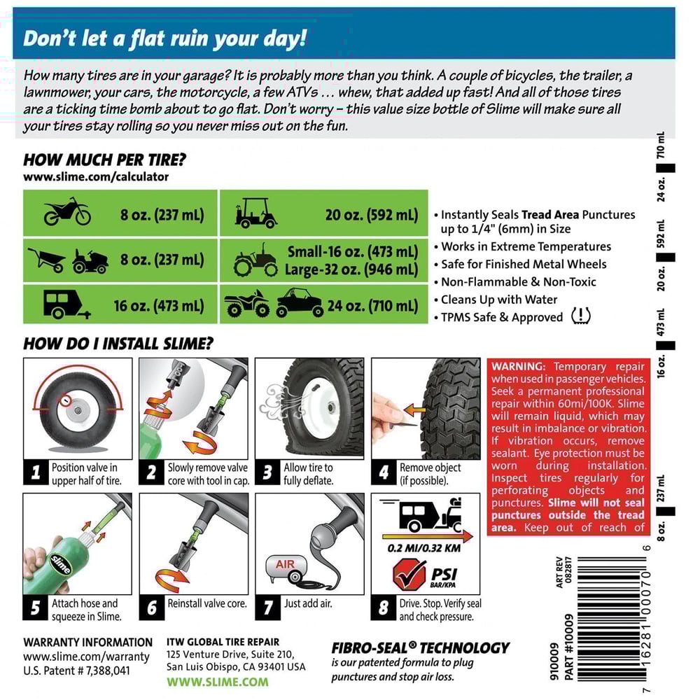 Slime Puncture Prevent and Repair Flat Tyre Sealant 946ml Image 7
