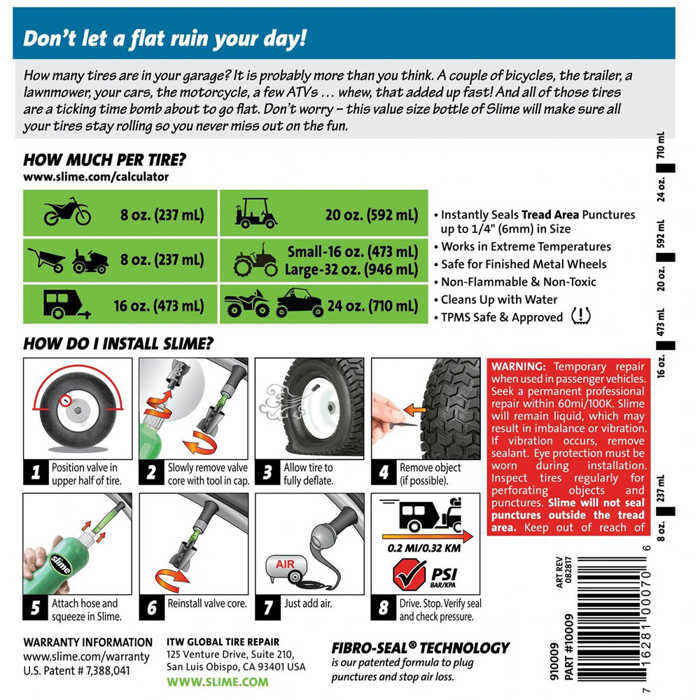 Slime Puncture Prevent and Repair Flat Tyre Sealant 946ml 2 Pack Image 7