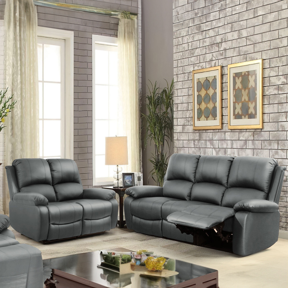 Brooklyn 3+2 Seater Dark Grey Bonded Leather Manual Recliner Sofa Set Image 1
