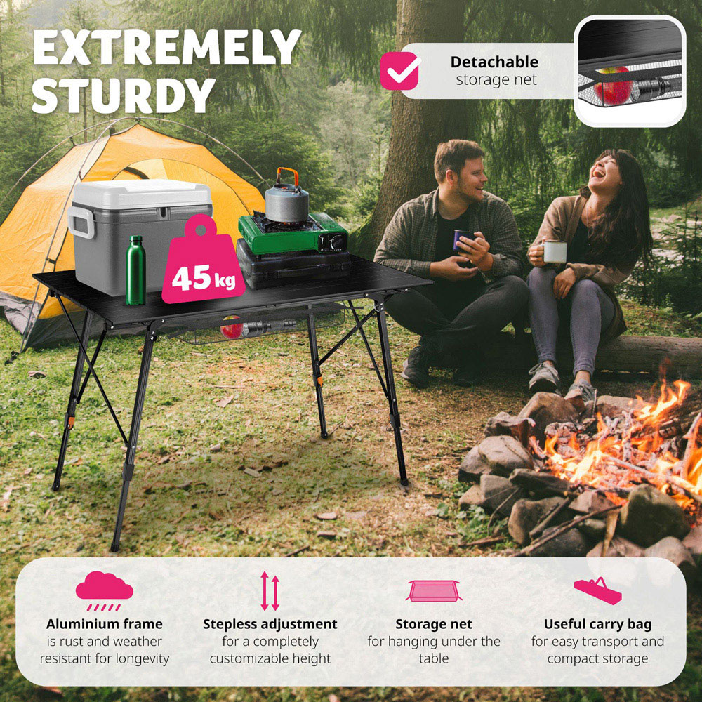 tectake Black Adjustable and Foldable Camping Table Bastian Image 7