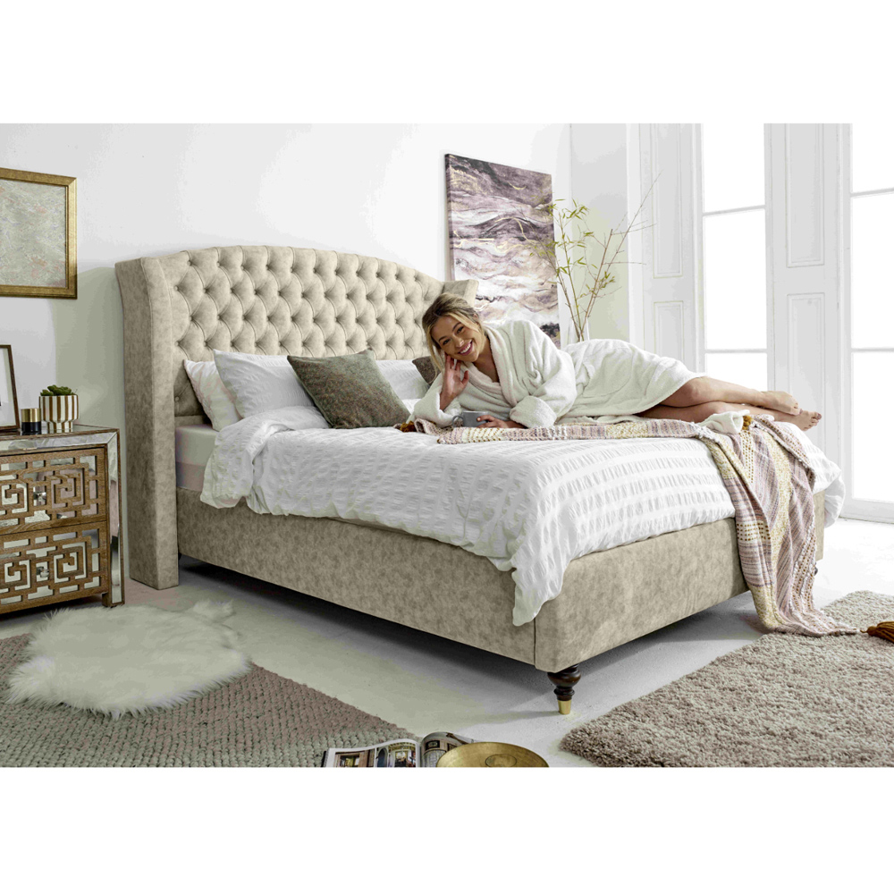Eleganza Roseland Double Pearl Oakland Fabric Bed Frame with Chesterfield Headboard Image 5