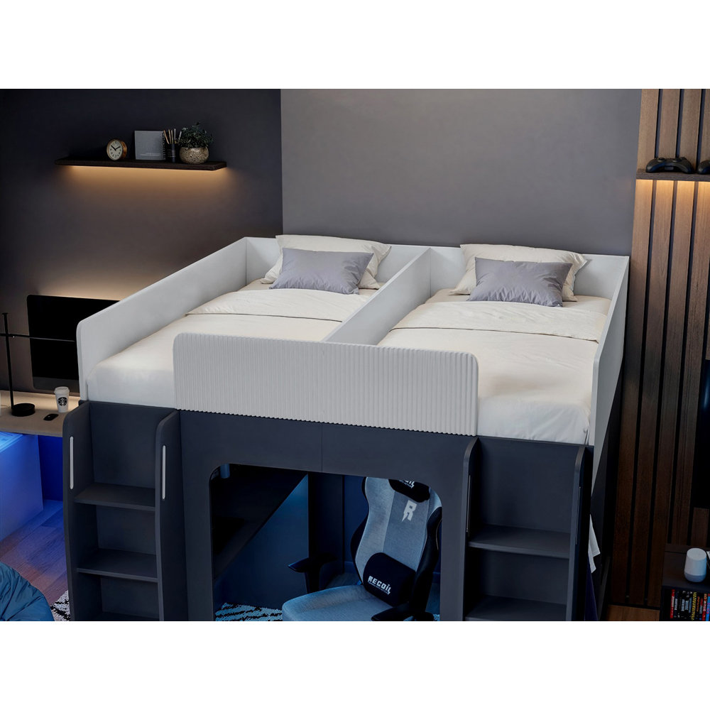 Recoil Dante Twin White and Grey Gaming High Sleeper Bed with Desk and Wardrobe Image 4