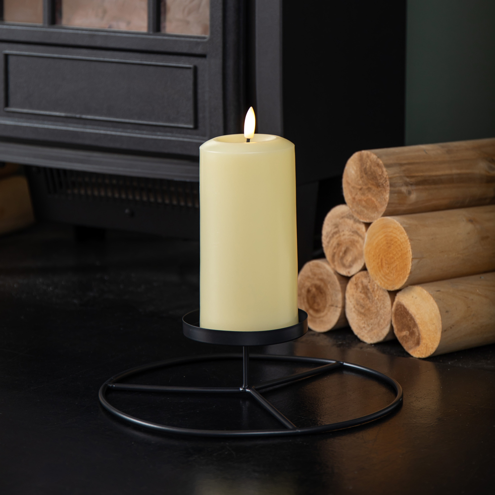 Samuel Alexander Black Round Metal Pillar Candle Ring Holder 25cm Image 2