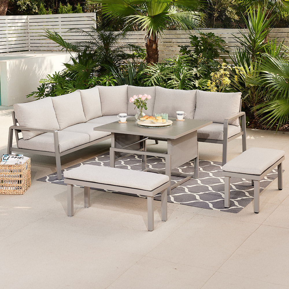 Home Detail Bora 9 Seater Grey Corner Garden Sofa Set with Polywood Rising Table Image 1