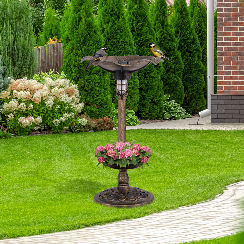 Costway Bronze Solar Powered Birdbath and Feeder Image 2