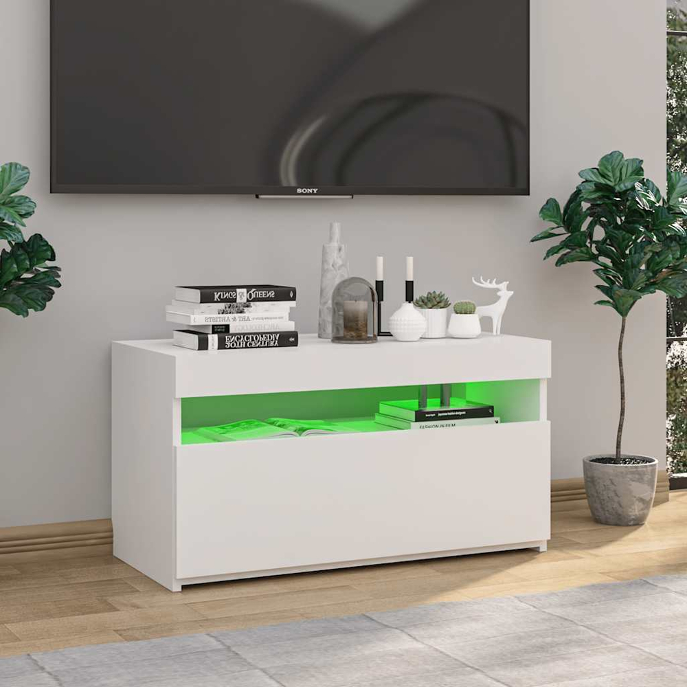 vidaXL Single Door Single Shelf High Gloss White TV Cabinet with LED Lights Image 8