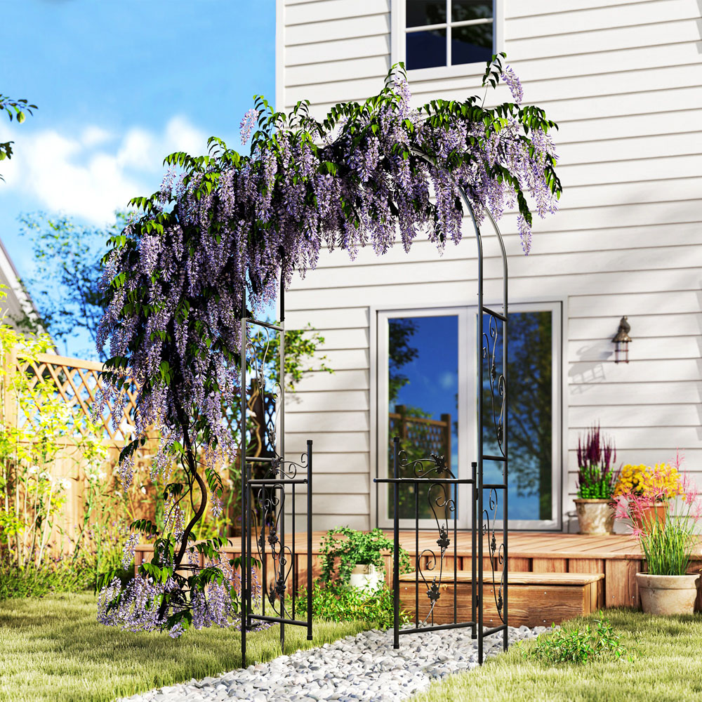 Outsunny 7 x 4ft Black Steel Garden Arch with Double Gate Image 2
