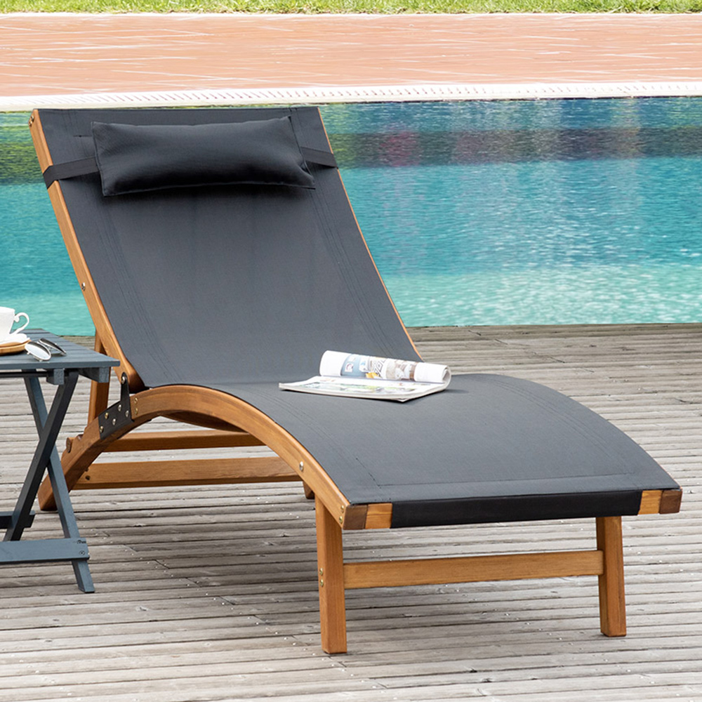 Outsunny Black 3 Level Adjustable Sun Lounger with Pillow Image 1
