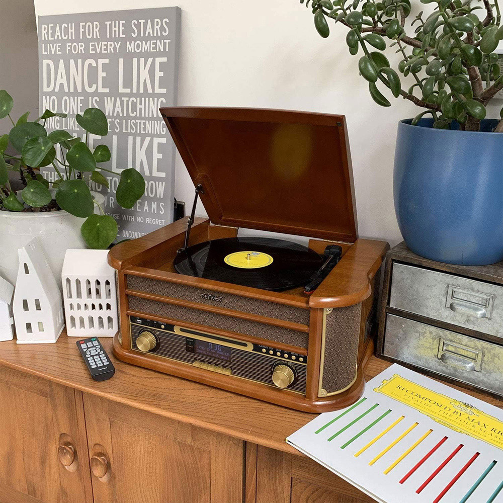 Denver MRD-51BT 9 in 1 Dark Wood Retro Bluetooth DAB Radio Record Player with Speakers Image 2