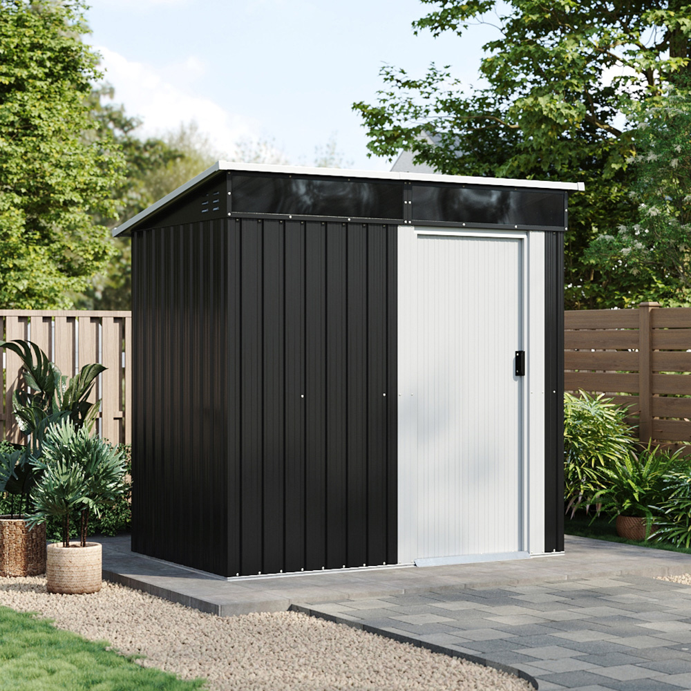 Living and Home 6 x 4ft Black Metal Pent Garden Storage Shed Image 2