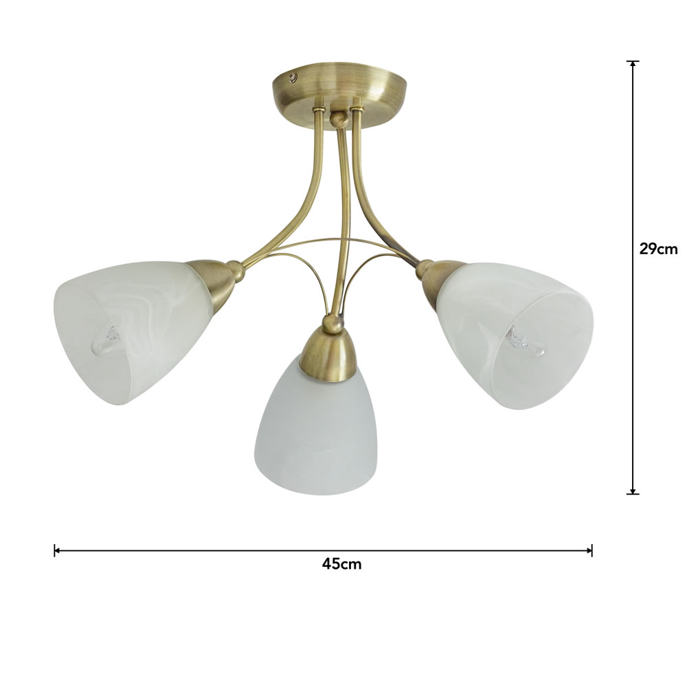 Wilko 3 Arm Antique Brass Ceiling Light with Frosted Glass Shades Image 6