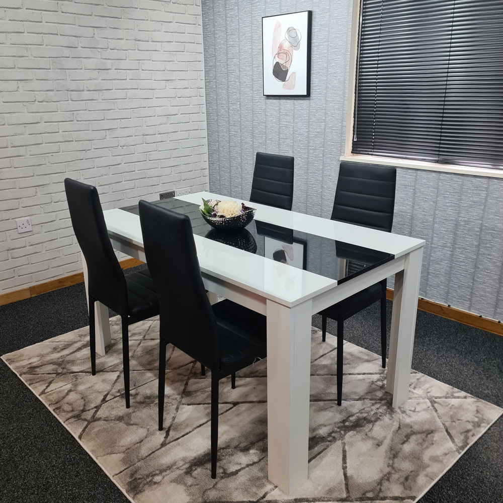 Portland Leather and Wood 4 Seater Dining Set White and Black Image 5