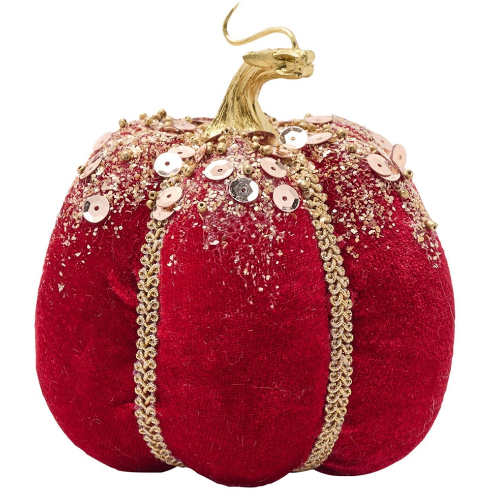 The Seasonal Gift Co Red Velvet Pumpkin Decoration 11cm Image 2