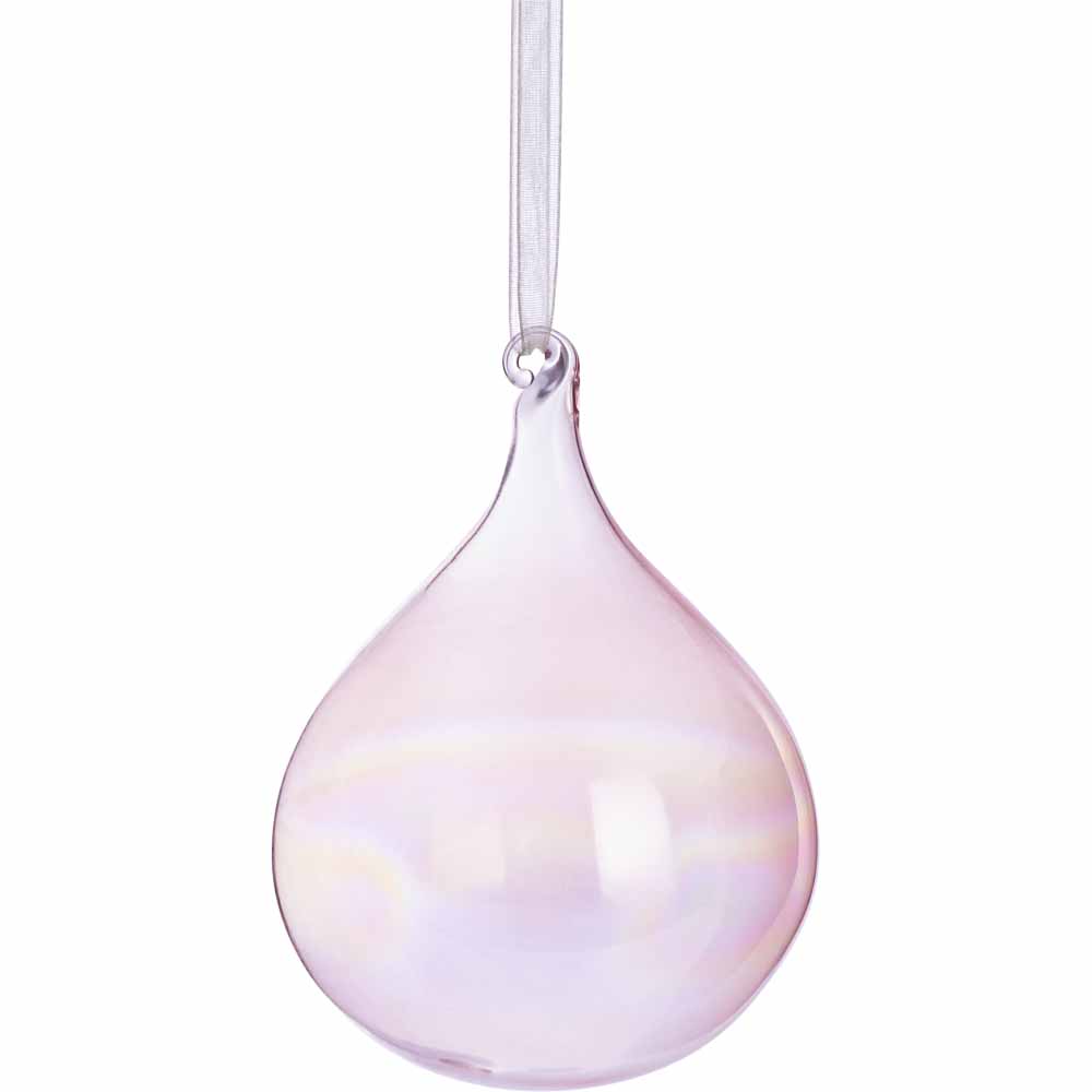 Wilko Luxe Sparkle Pink Glass Teardrop Bauble Christmas Tree Decoration Image 1