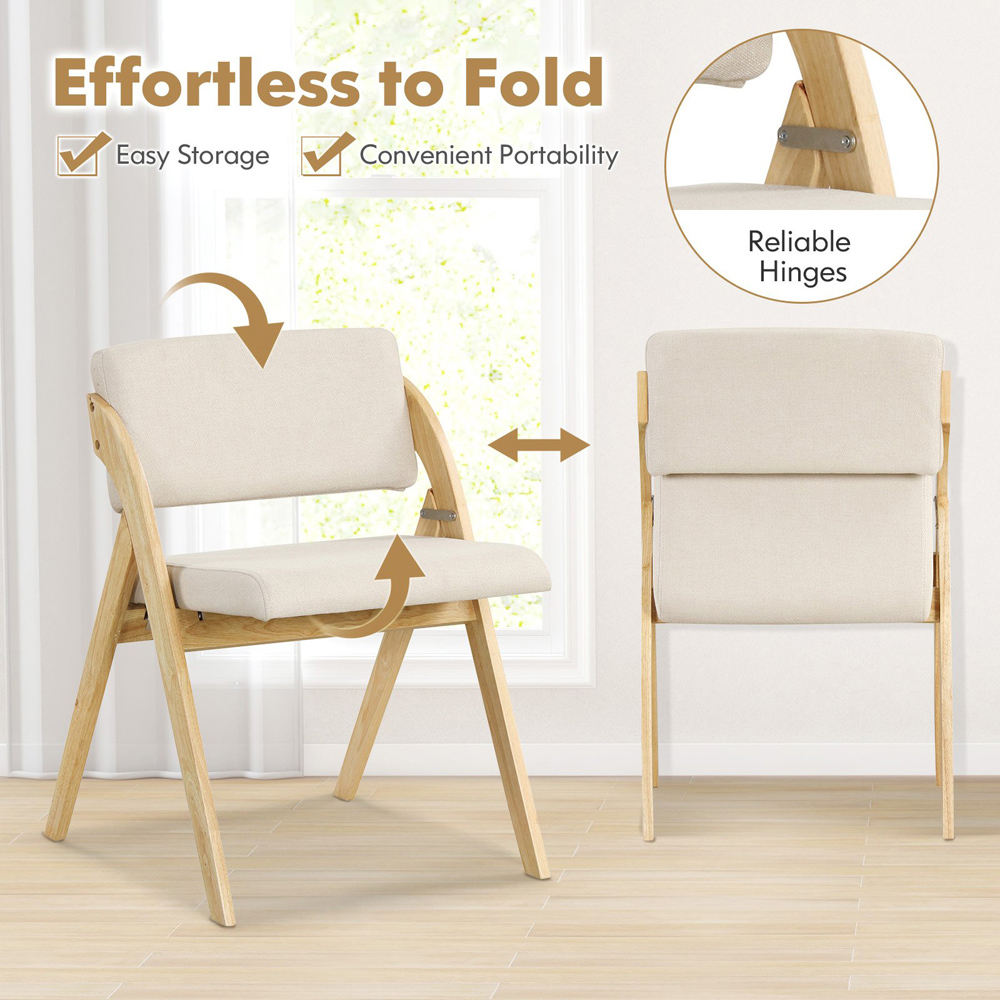 Costway Set of 2 Natural Foldable Kitchen Dining Chairs Image 7
