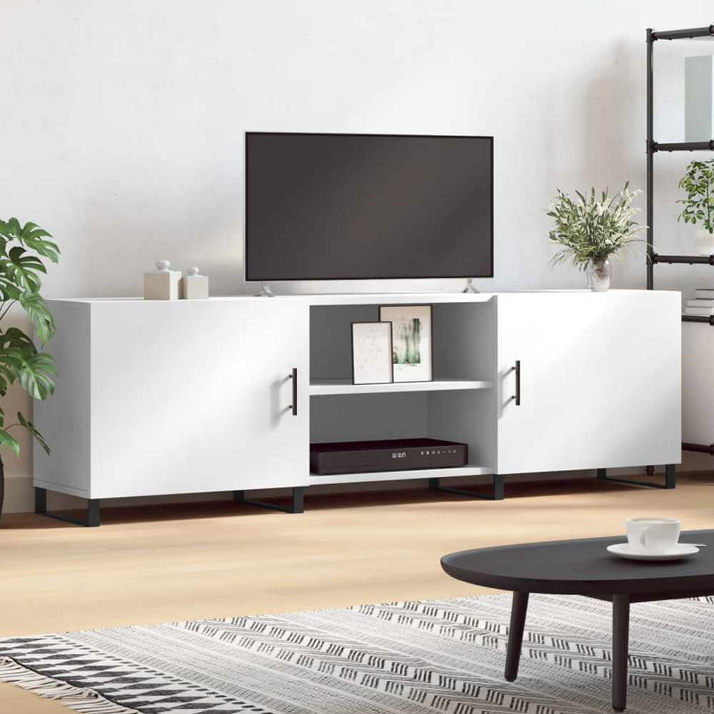 vidaXL 2 Door 2 Shelf White TV Cabinet Image 1