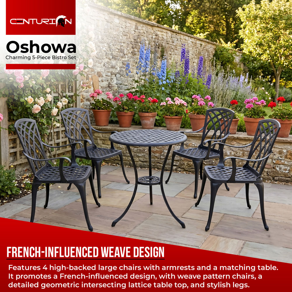 Centurion Oshowa 4 Seater Black Cast Aluminium Garden Bistro Set Image 3