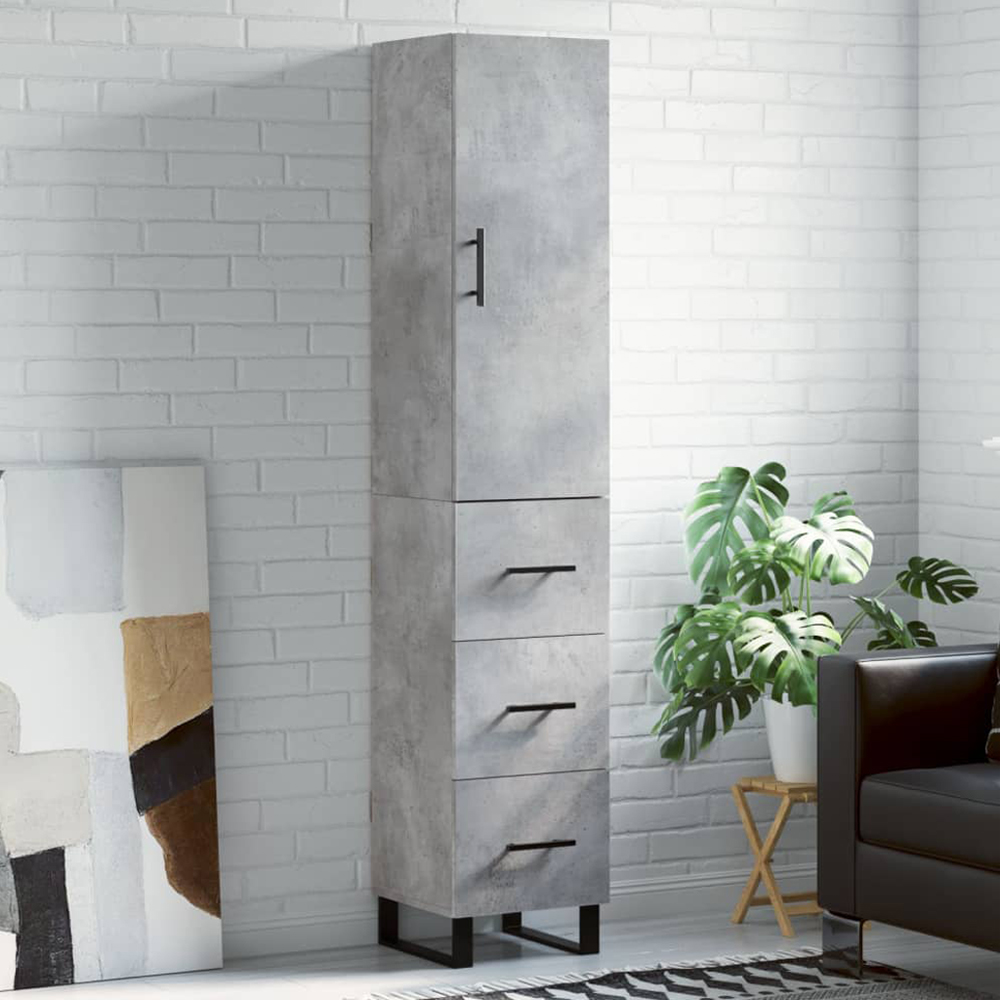 vidaXL Single Door 3 Drawer Concrete Grey Narrow Highboard Image 1