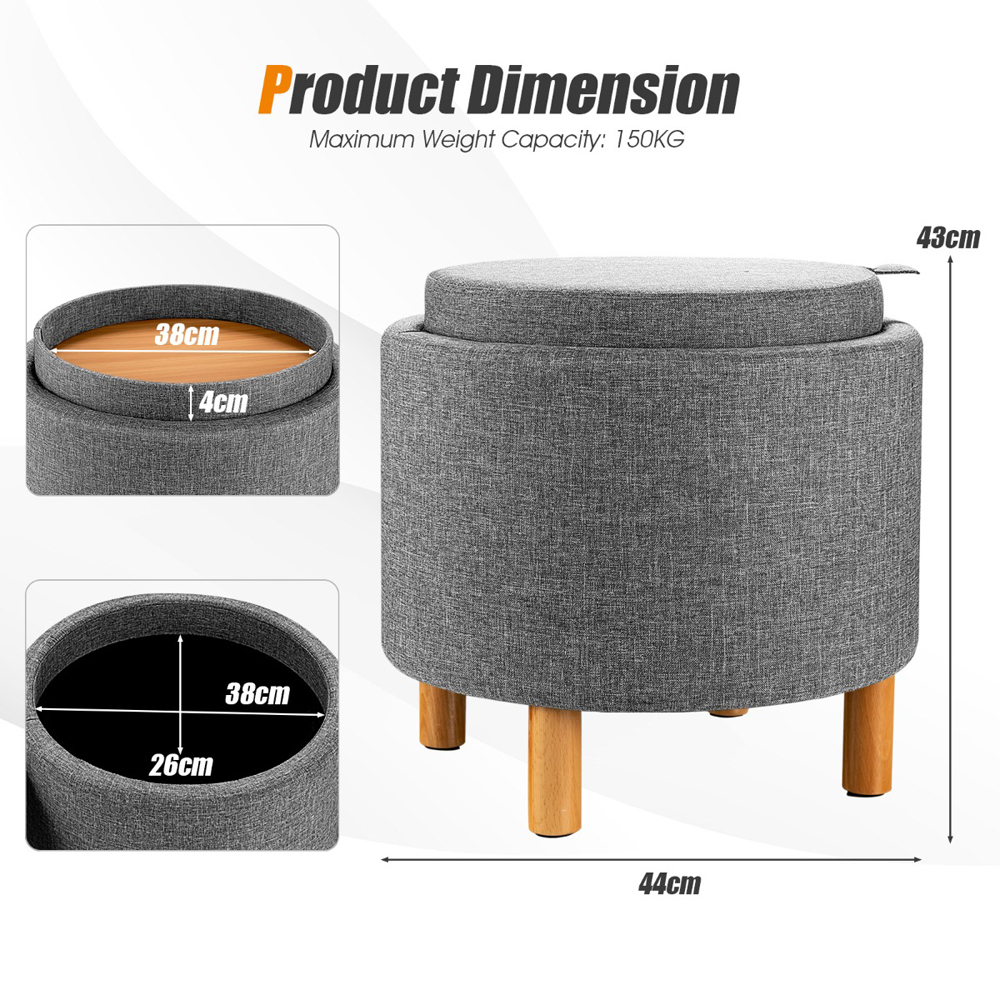 Costway Grey Round Padded Ottoman Stool Image 9