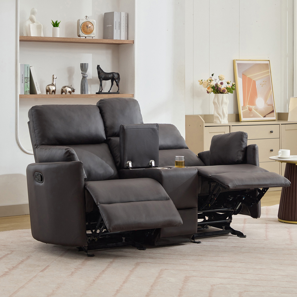 Artemis Home Hudson 2 Seater Brown Leather Rocker Manual Recliner Sofa with Centre Console Image 6