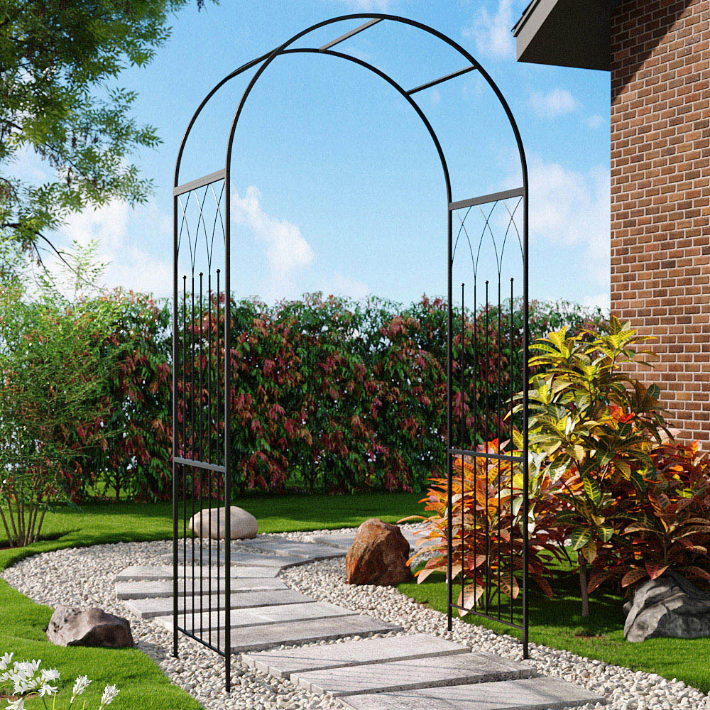 Living and Home Black Garden Metal Arch with Elegant Line Pattern and Arched Top Image 7