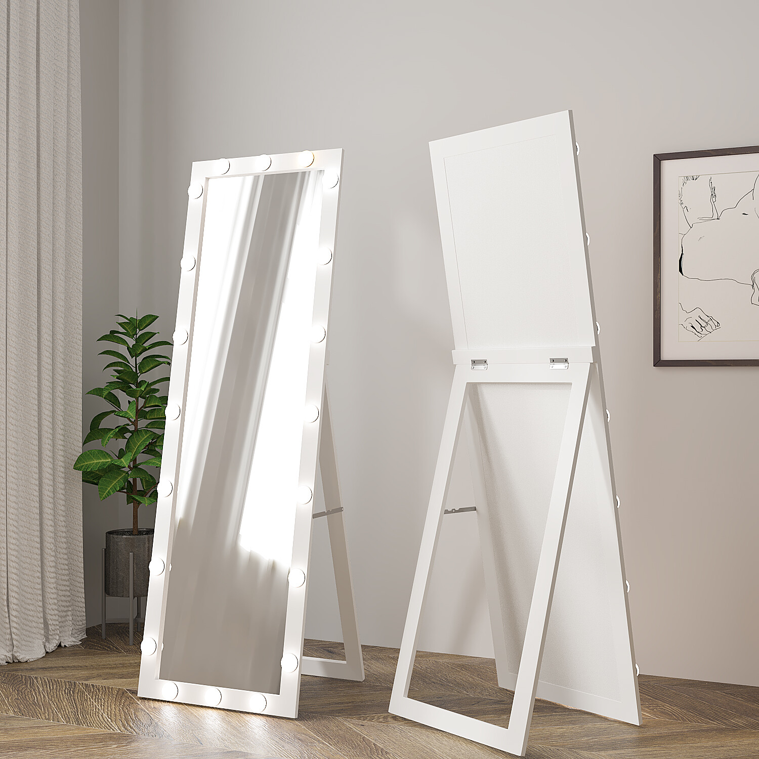 White Full Length Standing LED Mirror 153 x 50cm Image 2