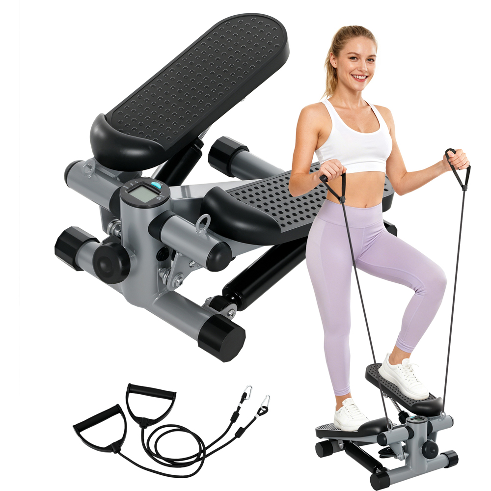 SPORTNOW Compact Mini Stepper with Resistance Bands and LCD Display Image 3