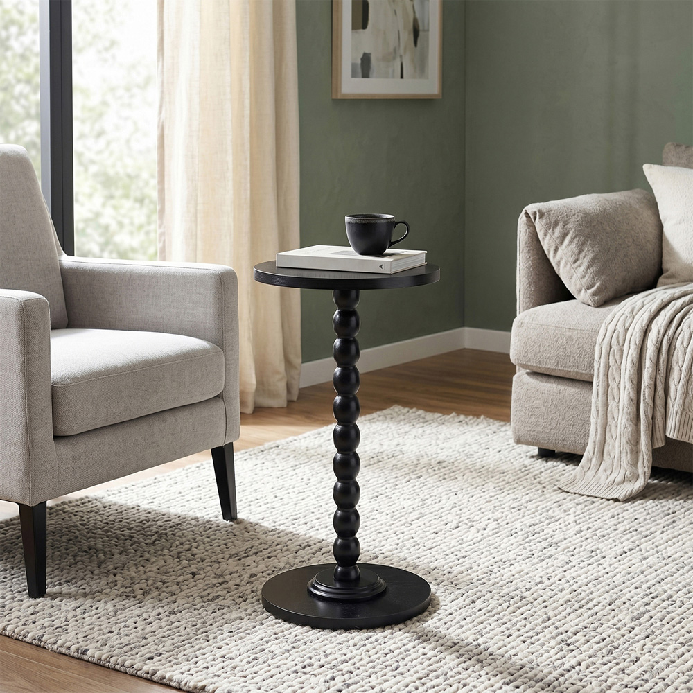 Living and Home Black Round Spindle Pedestal Side Table Image 8