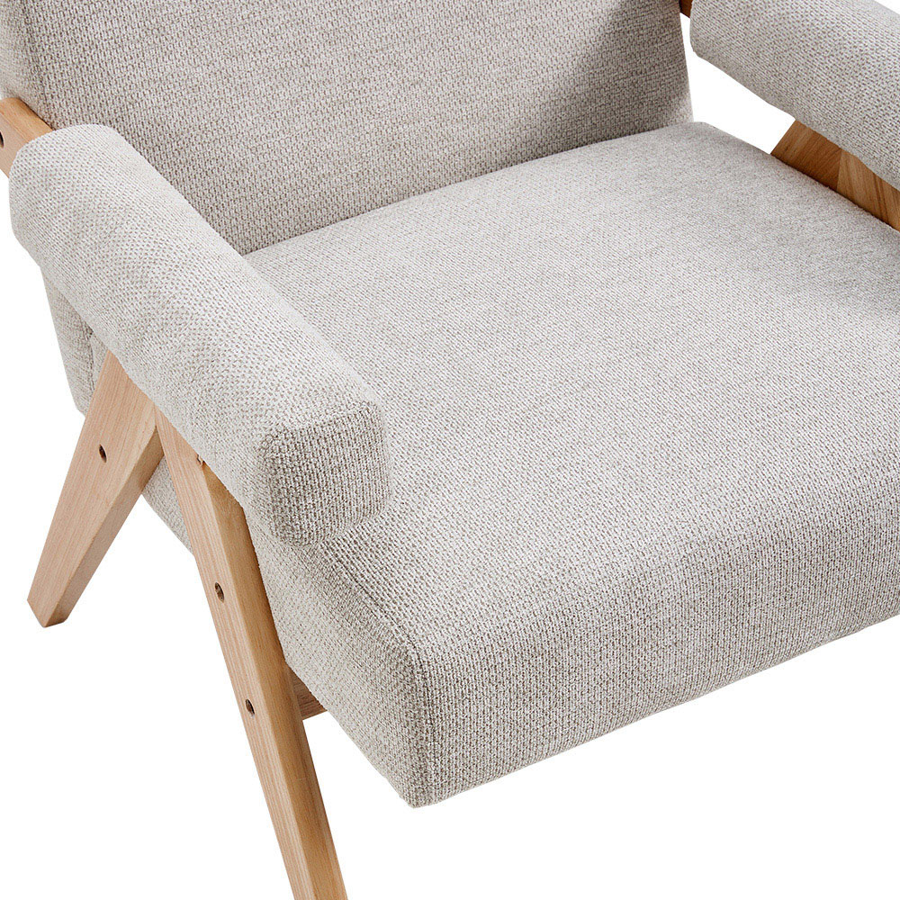 Living and Home Beige Linen Upholstered Wooden Armchair Image 5