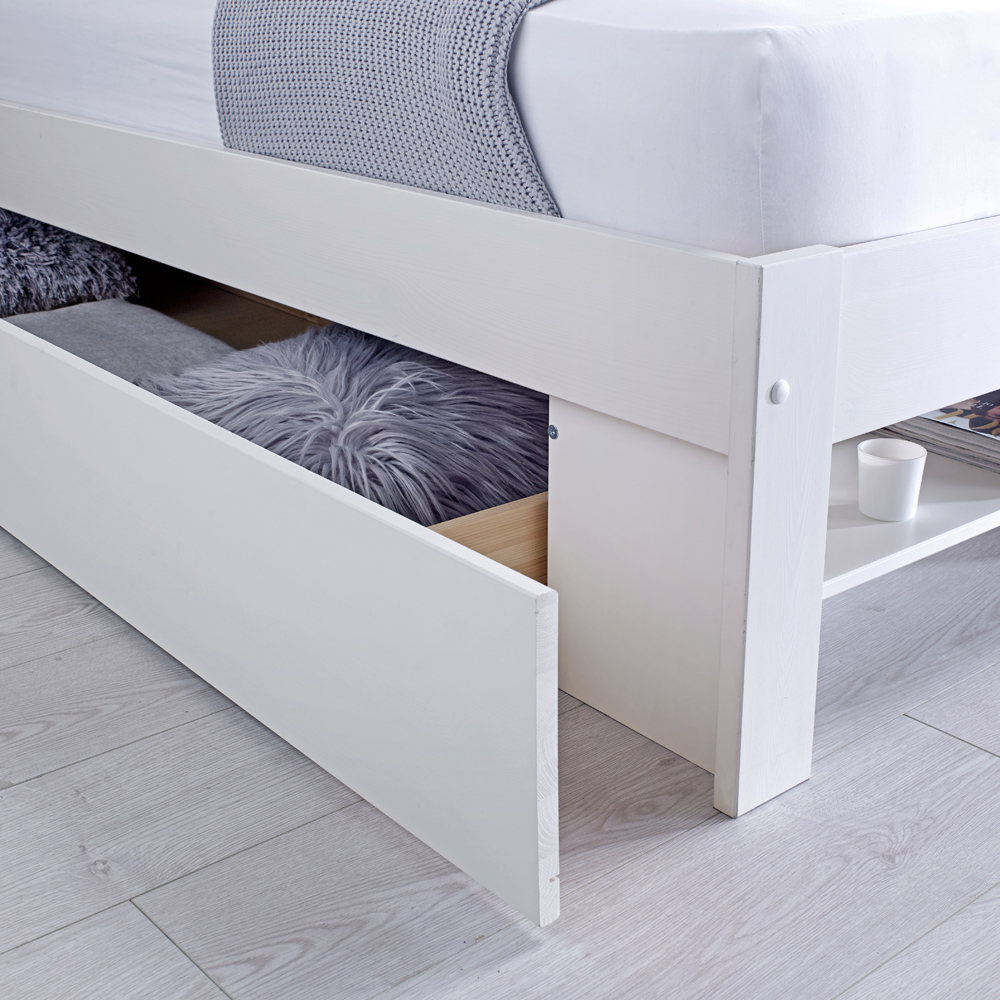 Fabio King Size White Wooden 1 Drawer Storage Bed Frame Image 3