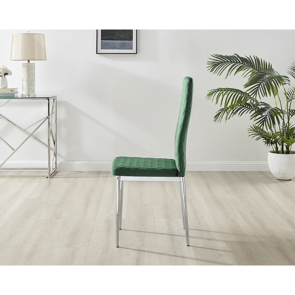 Furniturebox Valera Set of 4 Green and Chrome Velvet Dining Chair Image 4